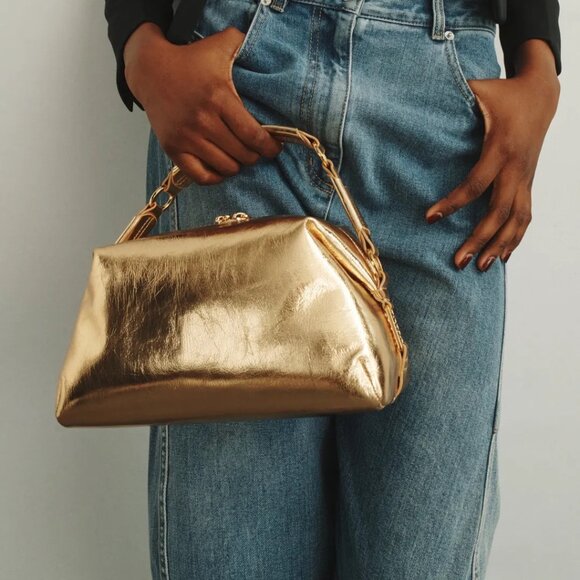 Sandro Handbags - Sandro Gold Leather Clutch